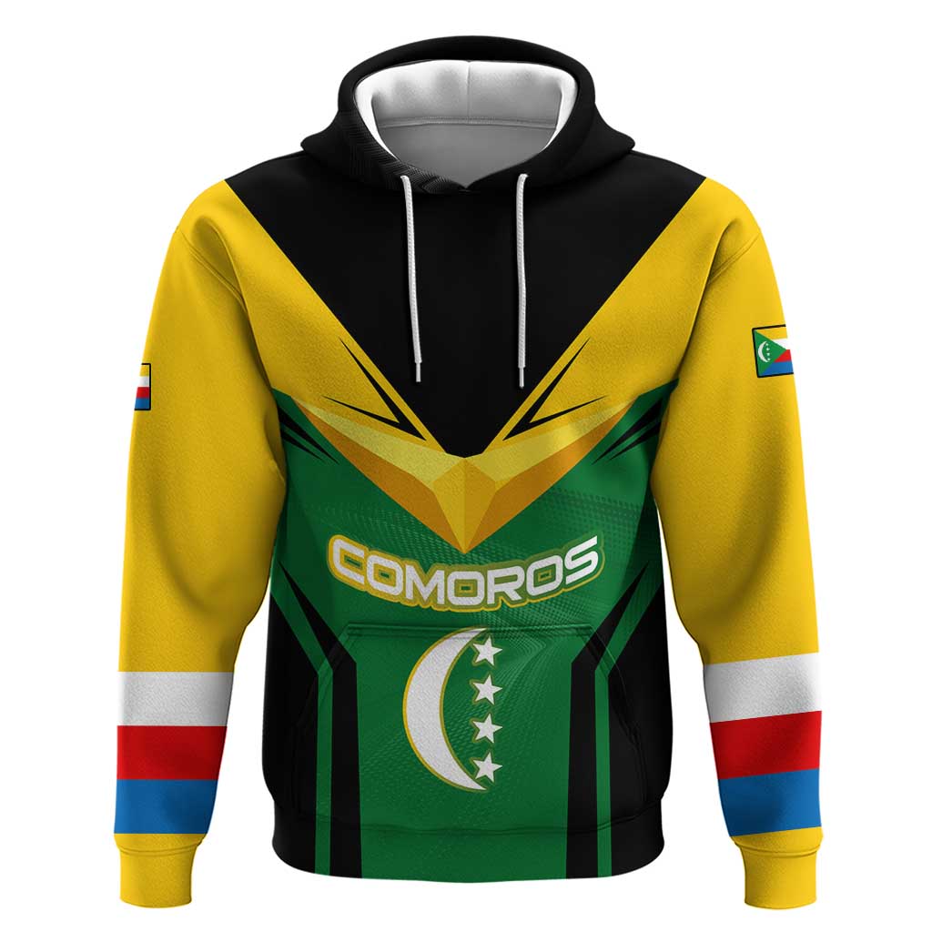 Comoros Hoodie with National Colors Green Yellow Black Crescent Moon and Stars Emblem TS04