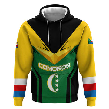 Comoros Hoodie with National Colors Green Yellow Black Crescent Moon and Stars Emblem TS04