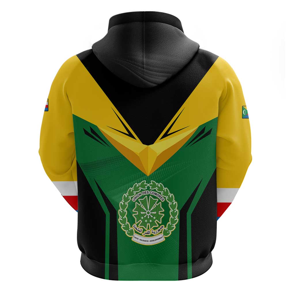 Comoros Hoodie with National Colors Green Yellow Black Crescent Moon and Stars Emblem TS04
