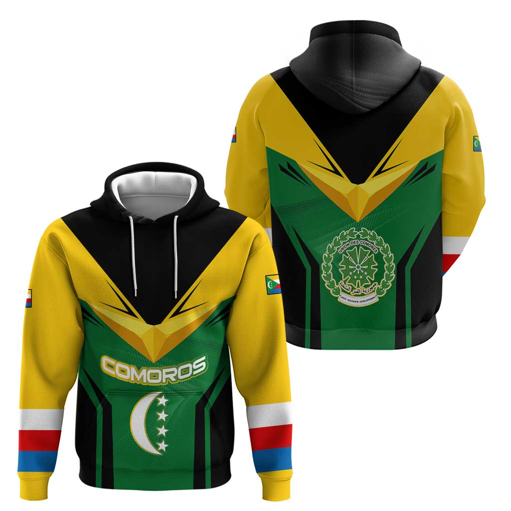 Comoros Hoodie with National Colors Green Yellow Black Crescent Moon and Stars Emblem TS04