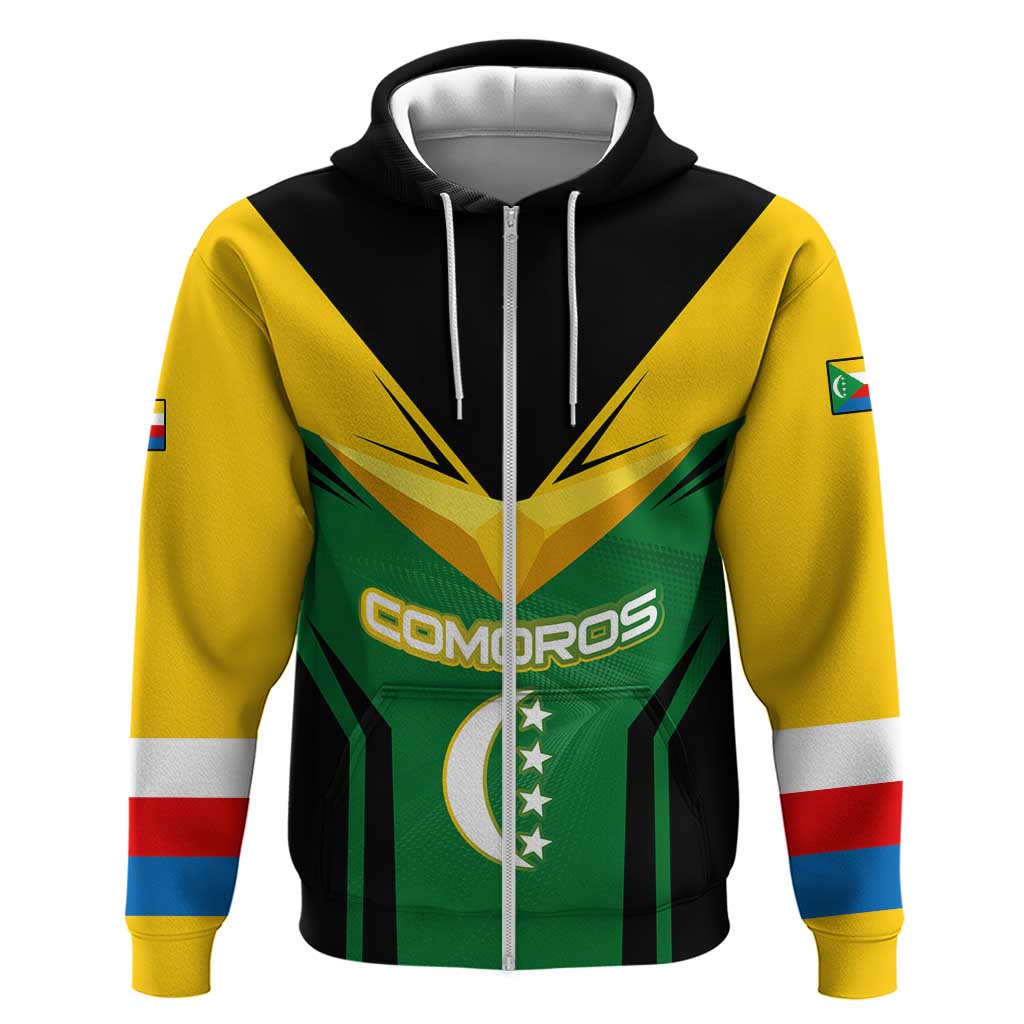 Comoros Hoodie with National Colors Green Yellow Black Crescent Moon and Stars Emblem TS04