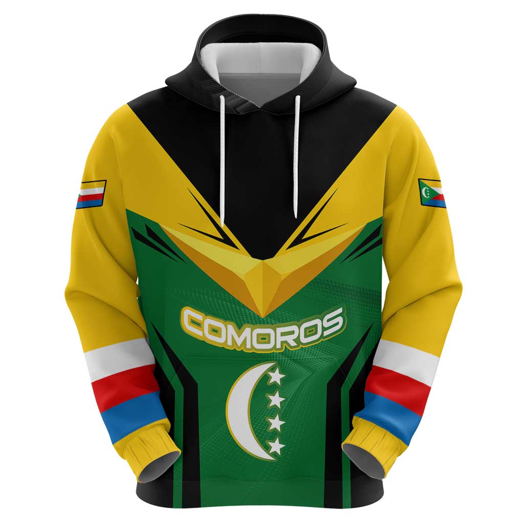 Comoros Hoodie with National Colors Green Yellow Black Crescent Moon and Stars Emblem TS04