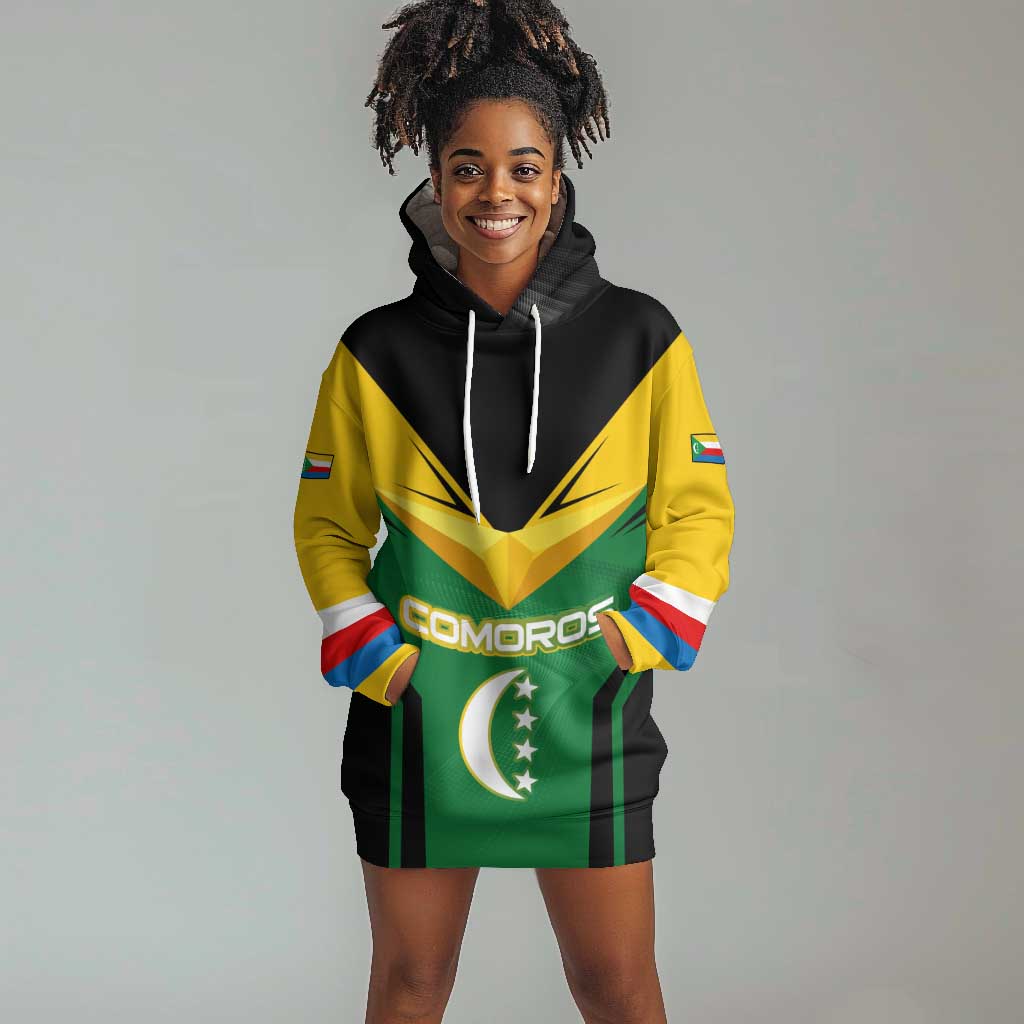 Comoros Hoodie Dress - National Colors Green Yellow Black Crescent Moon and Stars Emblem TS04