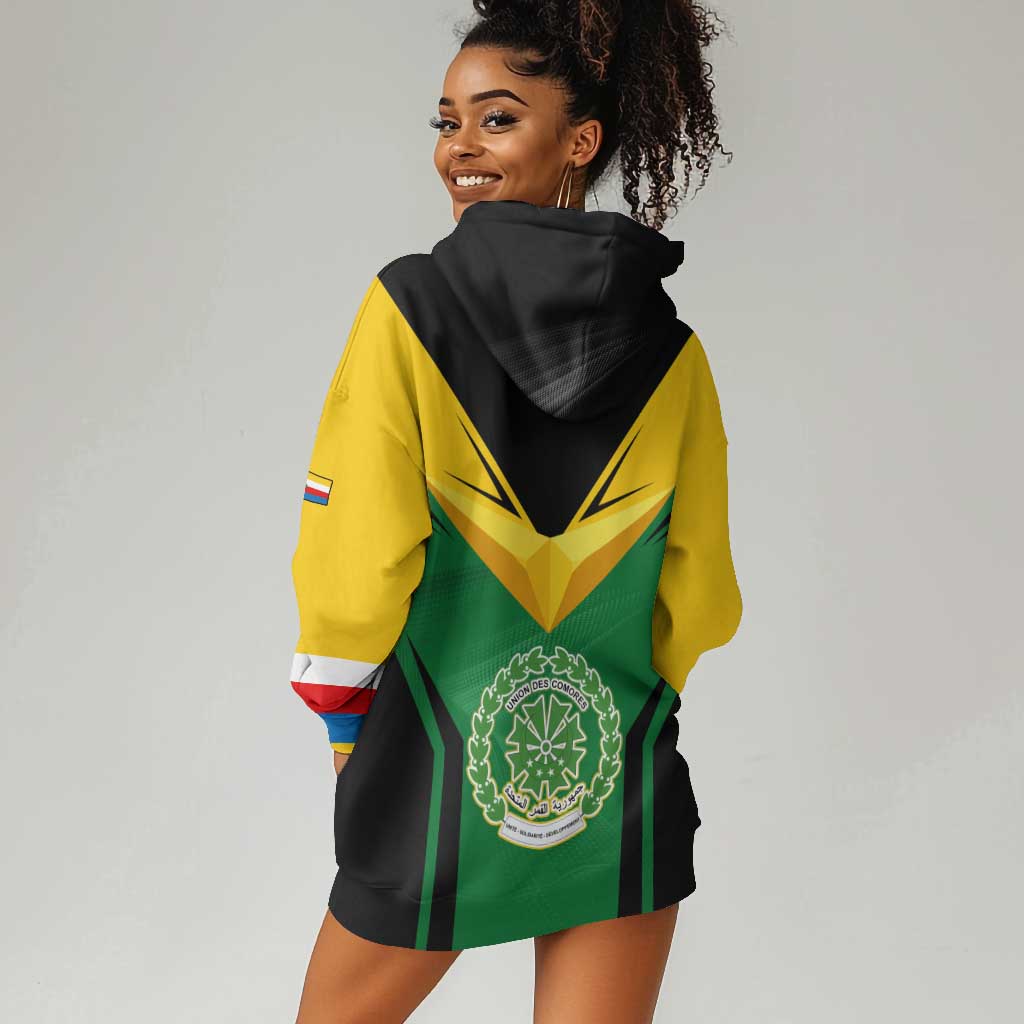 Comoros Hoodie Dress - National Colors Green Yellow Black Crescent Moon and Stars Emblem TS04