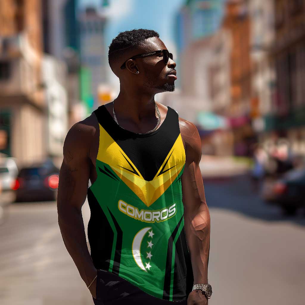 Comoros Men Tank Top - National Colors Green Yellow Black Crescent Moon and Stars Emblem TS04