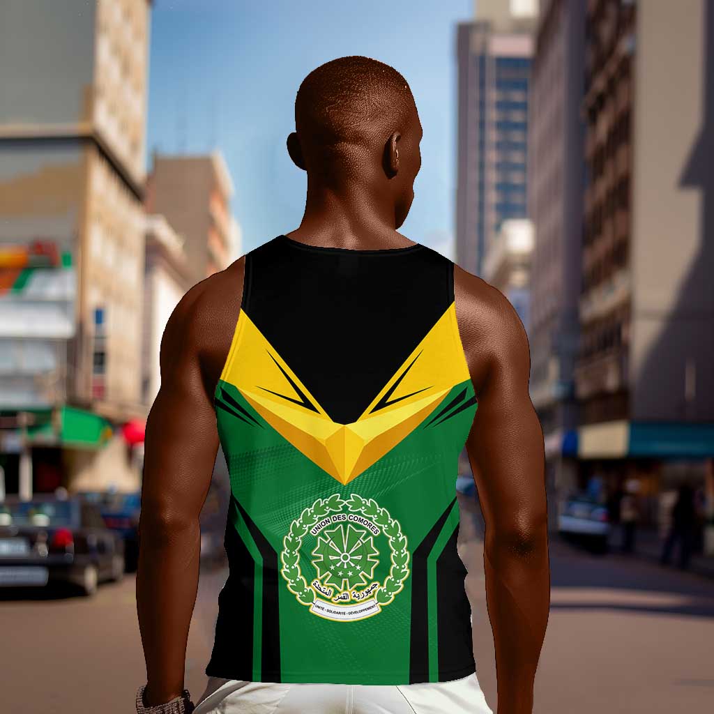 Comoros Men Tank Top - National Colors Green Yellow Black Crescent Moon and Stars Emblem TS04