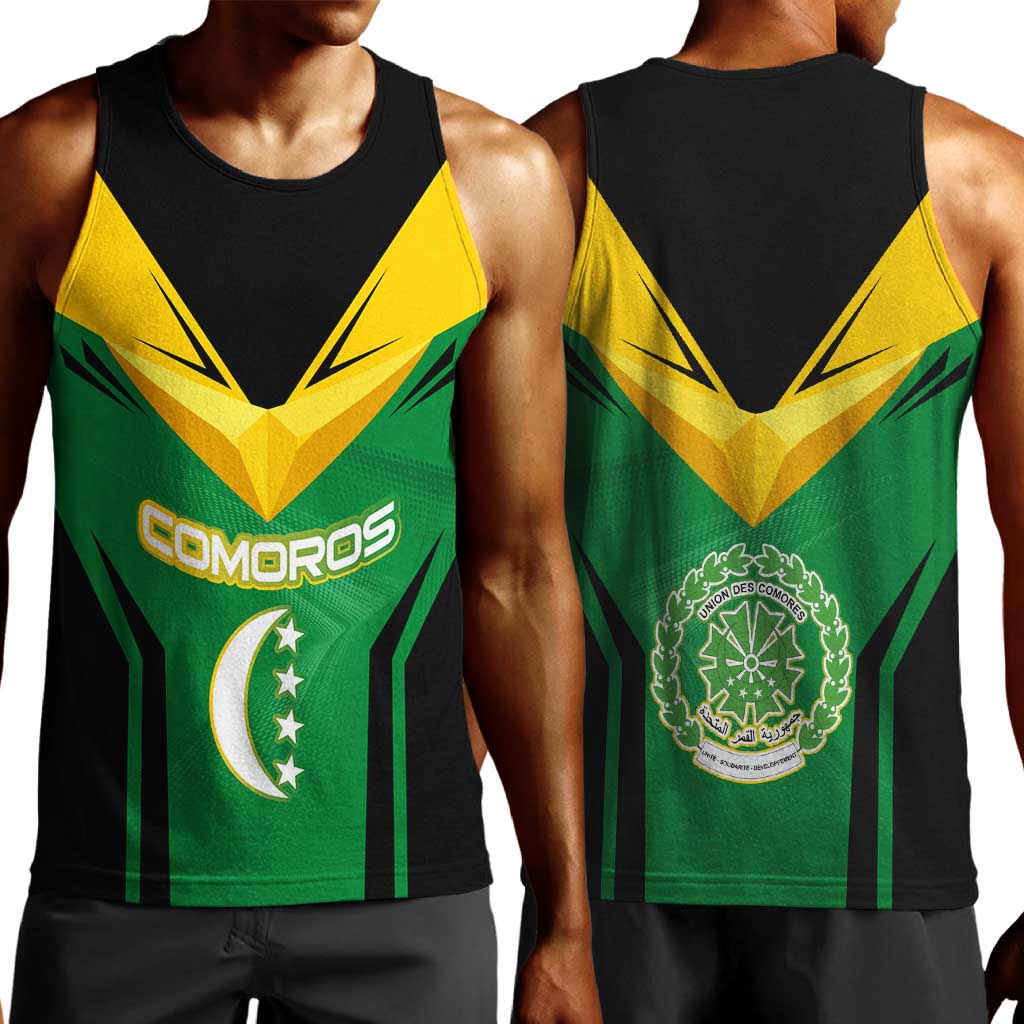 Comoros Men Tank Top - National Colors Green Yellow Black Crescent Moon and Stars Emblem TS04
