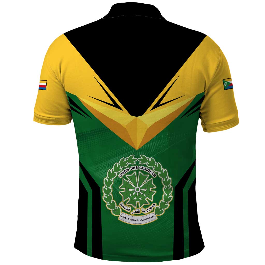 Comoros Polo Shirt with National Colors Green Yellow Black Crescent Moon and Stars Emblem TS04