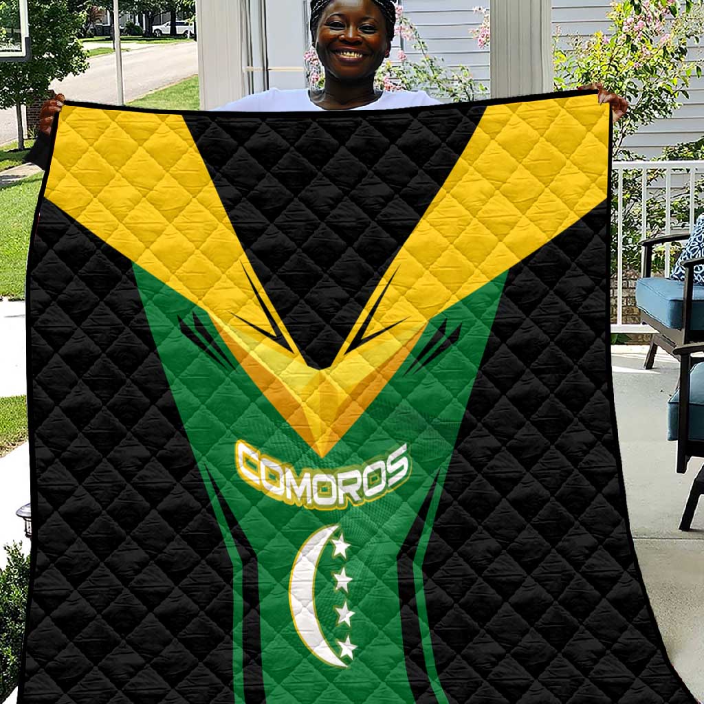 Comoros Quilt - National Colors Green Yellow Black Crescent Moon and Stars Emblem TS04