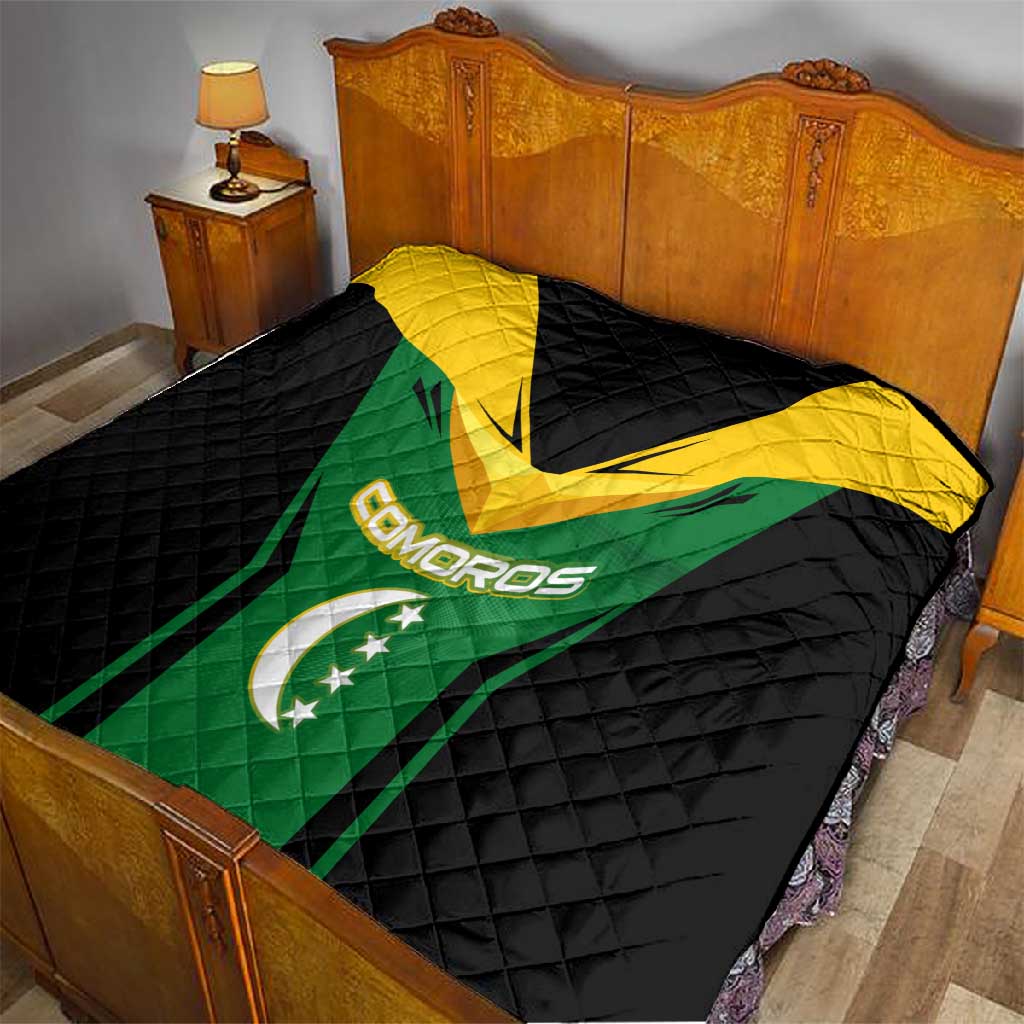 Comoros Quilt - National Colors Green Yellow Black Crescent Moon and Stars Emblem TS04