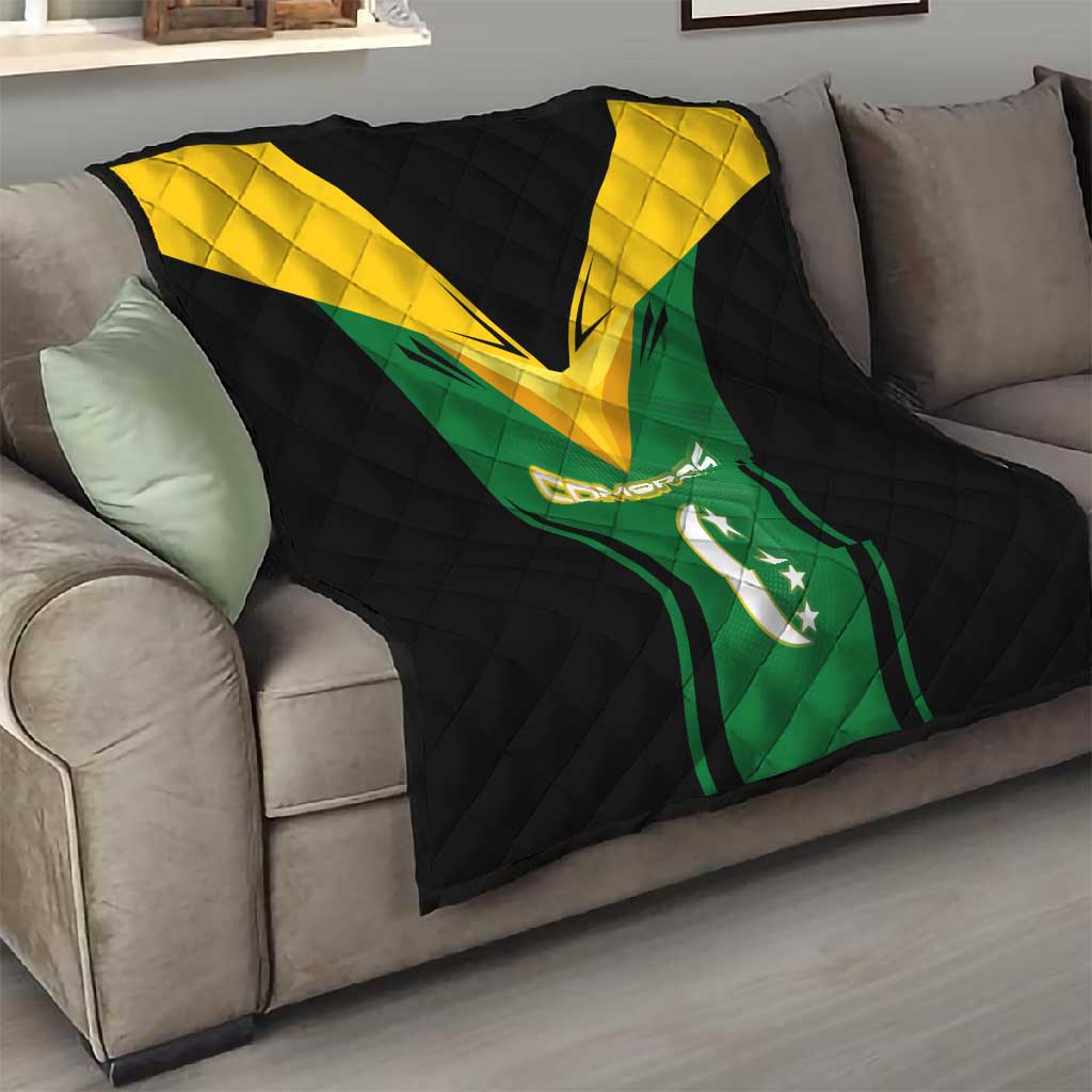 Comoros Quilt - National Colors Green Yellow Black Crescent Moon and Stars Emblem TS04