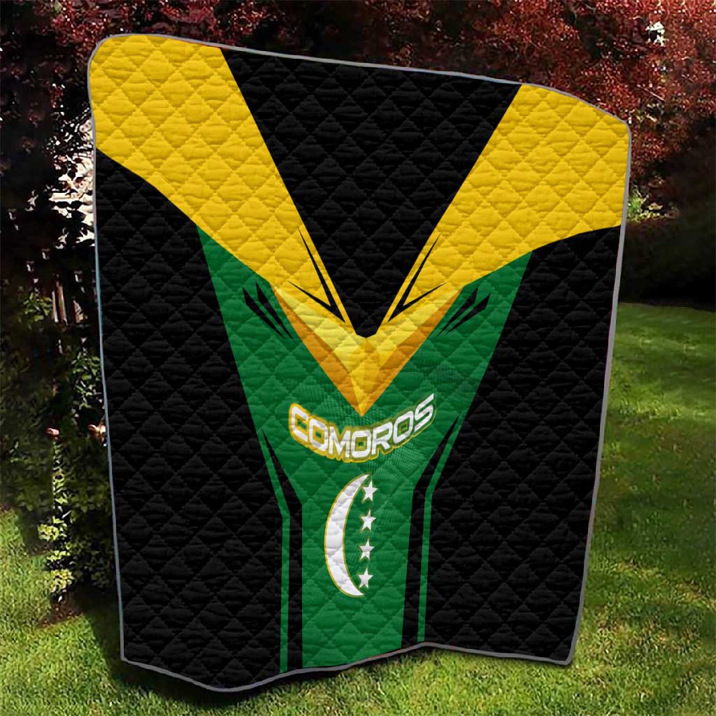 Comoros Quilt - National Colors Green Yellow Black Crescent Moon and Stars Emblem TS04