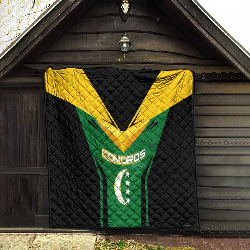Comoros Quilt - National Colors Green Yellow Black Crescent Moon and Stars Emblem TS04