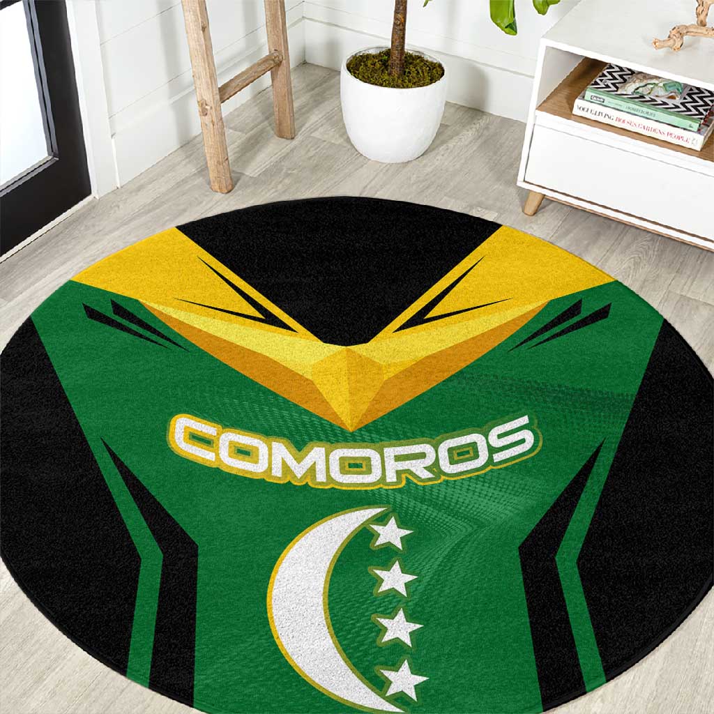 Comoros Round Carpet - National Colors Green Yellow Black Crescent Moon and Stars Emblem TS04