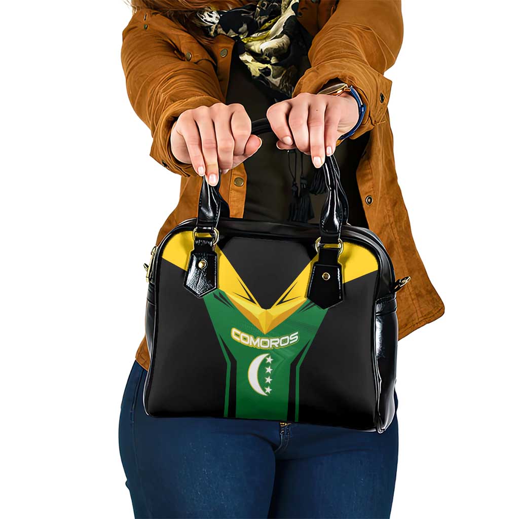 Comoros Shoulder Handbag with National Colors Green Yellow Black Crescent Moon and Stars Emblem TS04