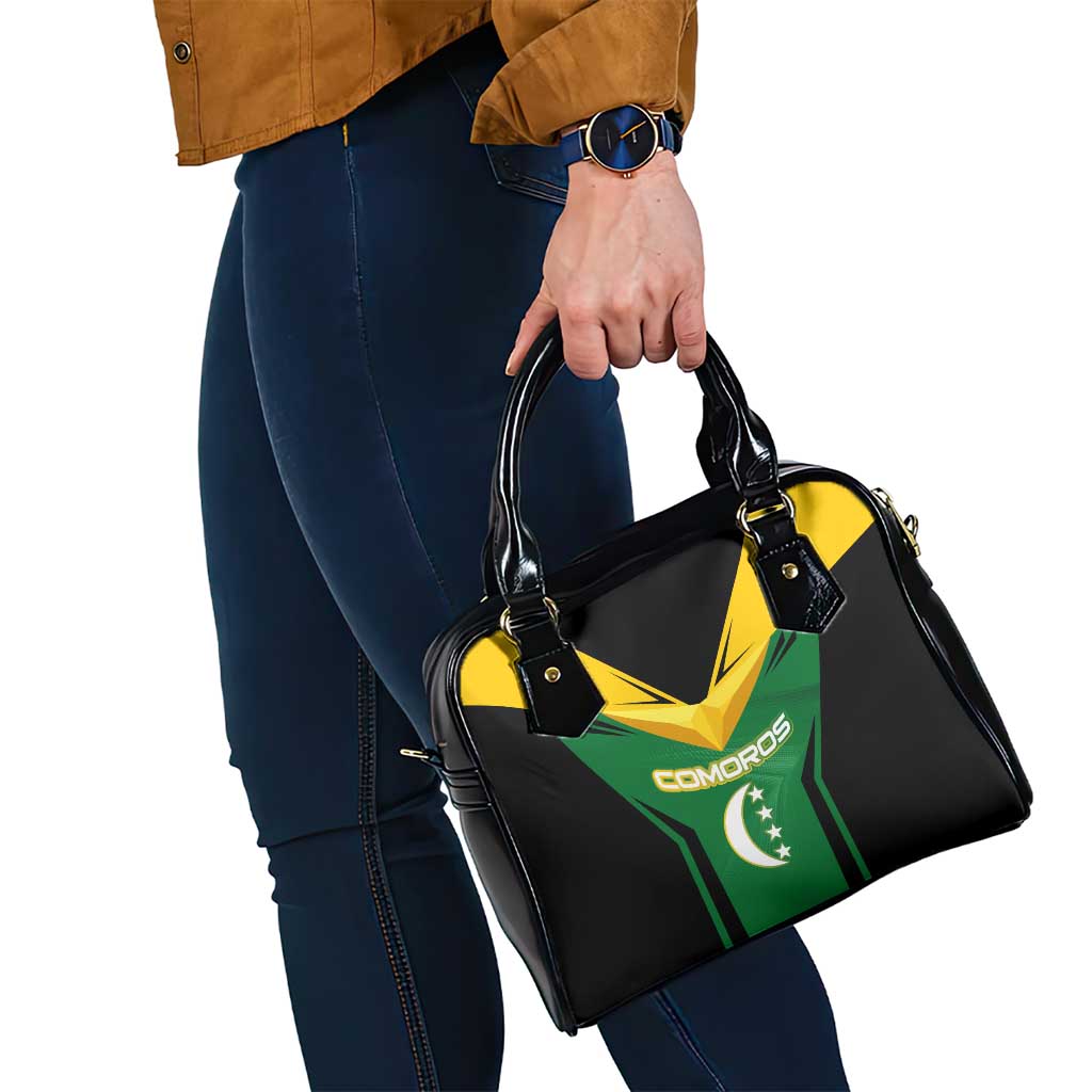 Comoros Shoulder Handbag with National Colors Green Yellow Black Crescent Moon and Stars Emblem TS04