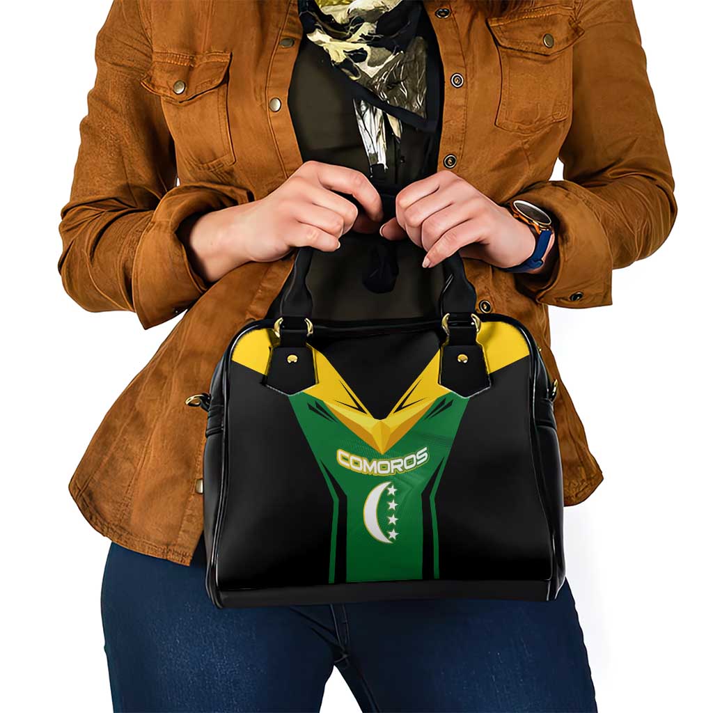 Comoros Shoulder Handbag with National Colors Green Yellow Black Crescent Moon and Stars Emblem TS04