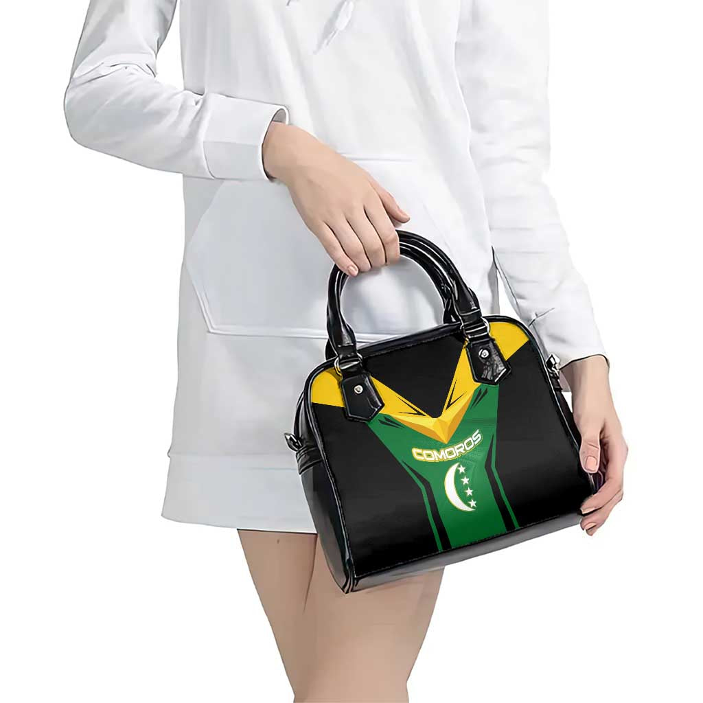 Comoros Shoulder Handbag with National Colors Green Yellow Black Crescent Moon and Stars Emblem TS04