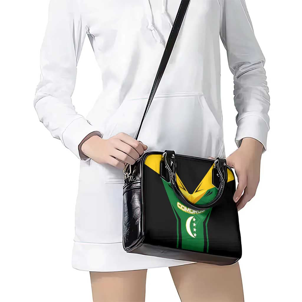Comoros Shoulder Handbag with National Colors Green Yellow Black Crescent Moon and Stars Emblem TS04