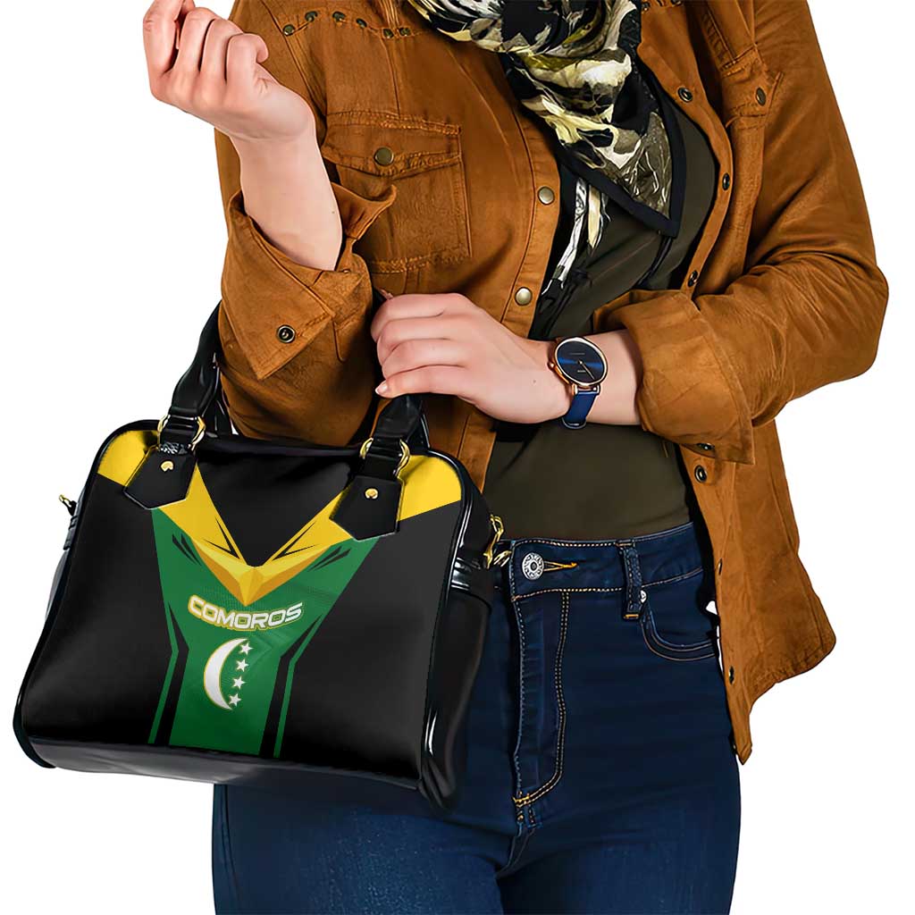 Comoros Shoulder Handbag with National Colors Green Yellow Black Crescent Moon and Stars Emblem TS04