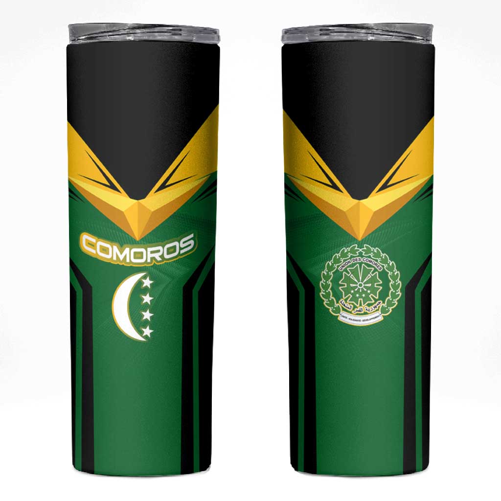 Comoros Skinny Tumbler - National Colors Green Yellow Black Crescent Moon and Stars Emblem TS04