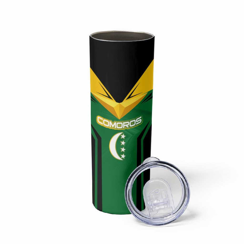 Comoros Skinny Tumbler - National Colors Green Yellow Black Crescent Moon and Stars Emblem TS04