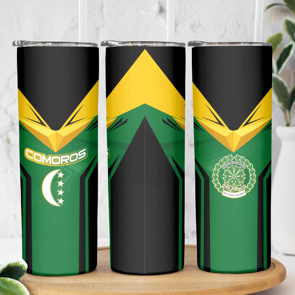 Comoros Skinny Tumbler - National Colors Green Yellow Black Crescent Moon and Stars Emblem TS04