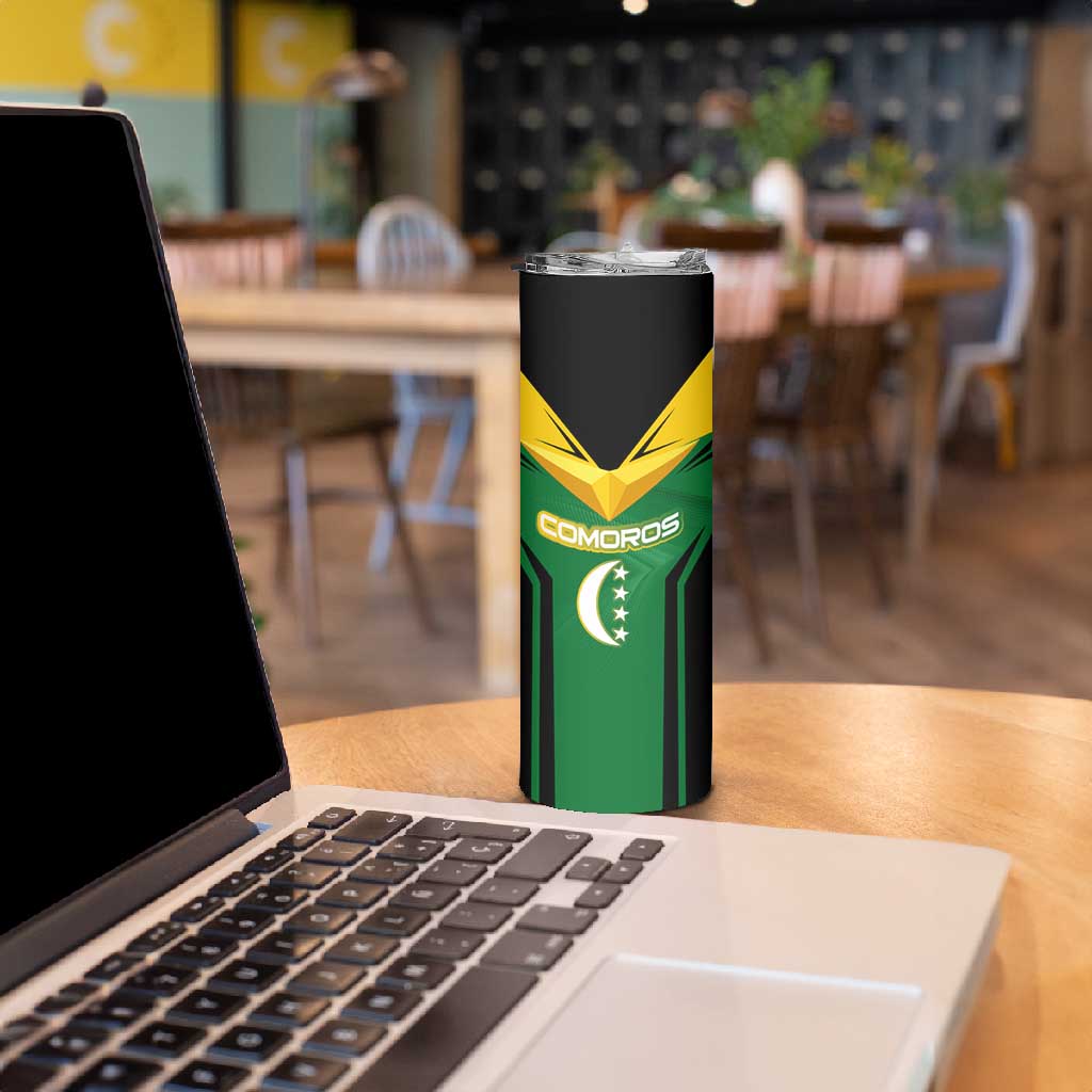 Comoros Skinny Tumbler - National Colors Green Yellow Black Crescent Moon and Stars Emblem TS04