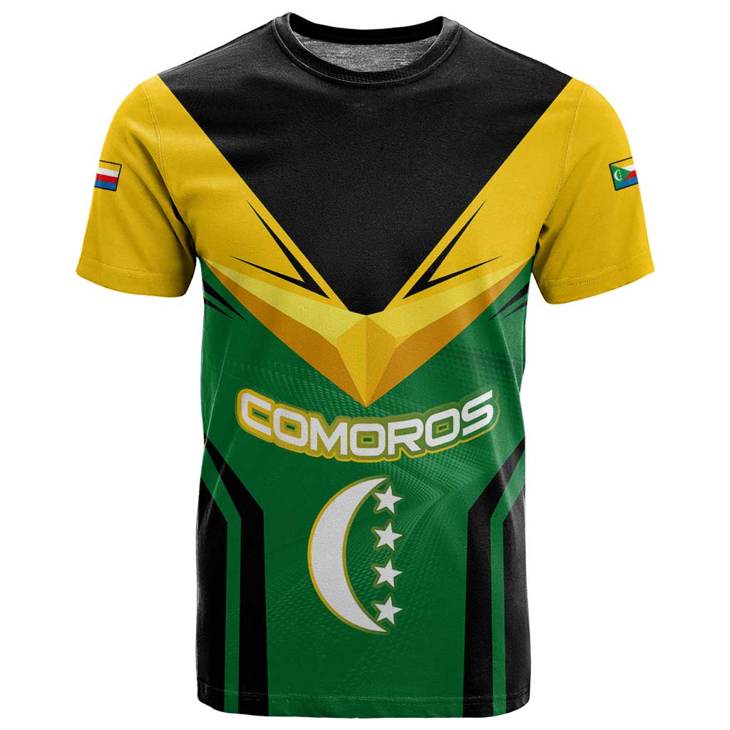 Comoros T shirt - National Colors Green Yellow Black Crescent Moon and Stars Emblem TS04