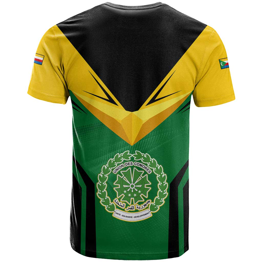 Comoros T shirt - National Colors Green Yellow Black Crescent Moon and Stars Emblem TS04