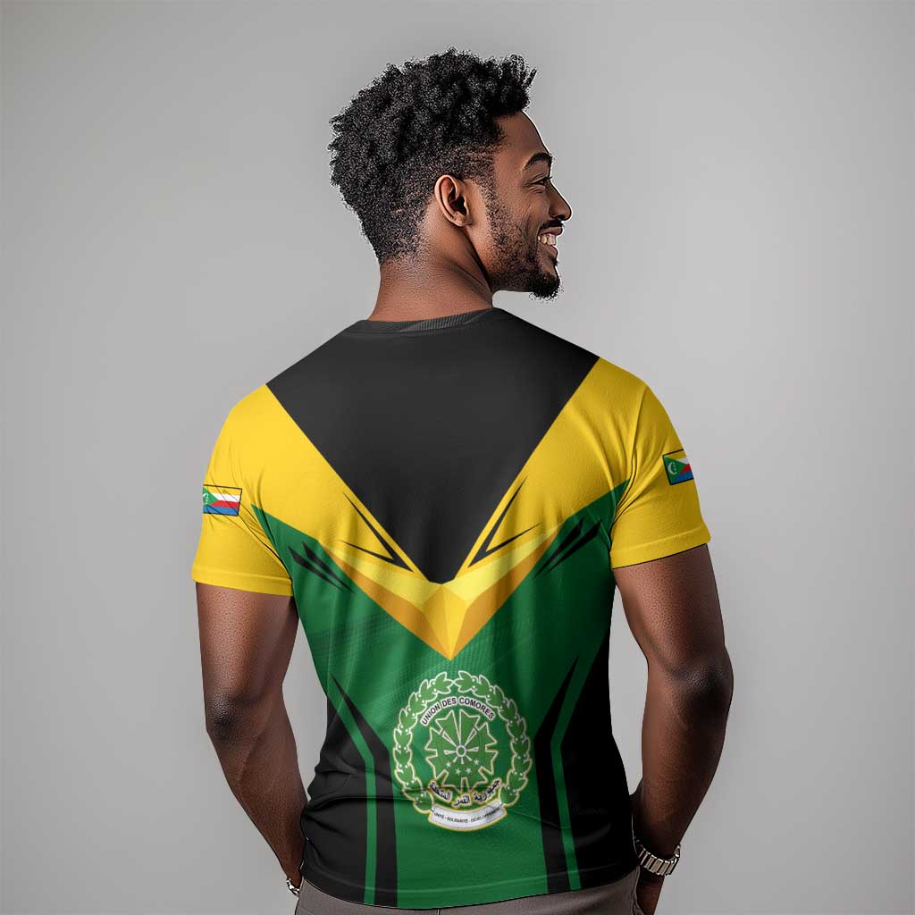 Comoros T shirt - National Colors Green Yellow Black Crescent Moon and Stars Emblem TS04