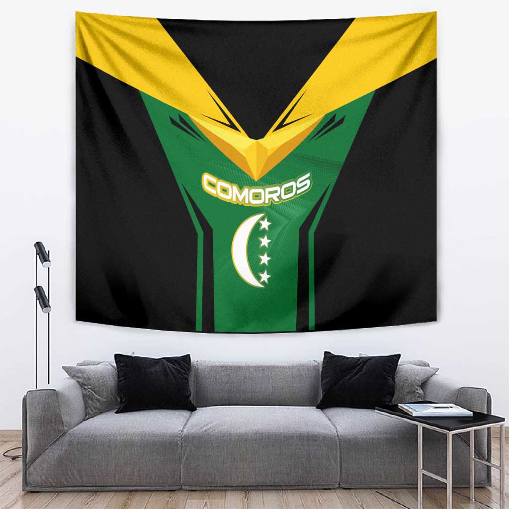 Comoros Tapestry - National Colors Green Yellow Black Crescent Moon and Stars Emblem TS04