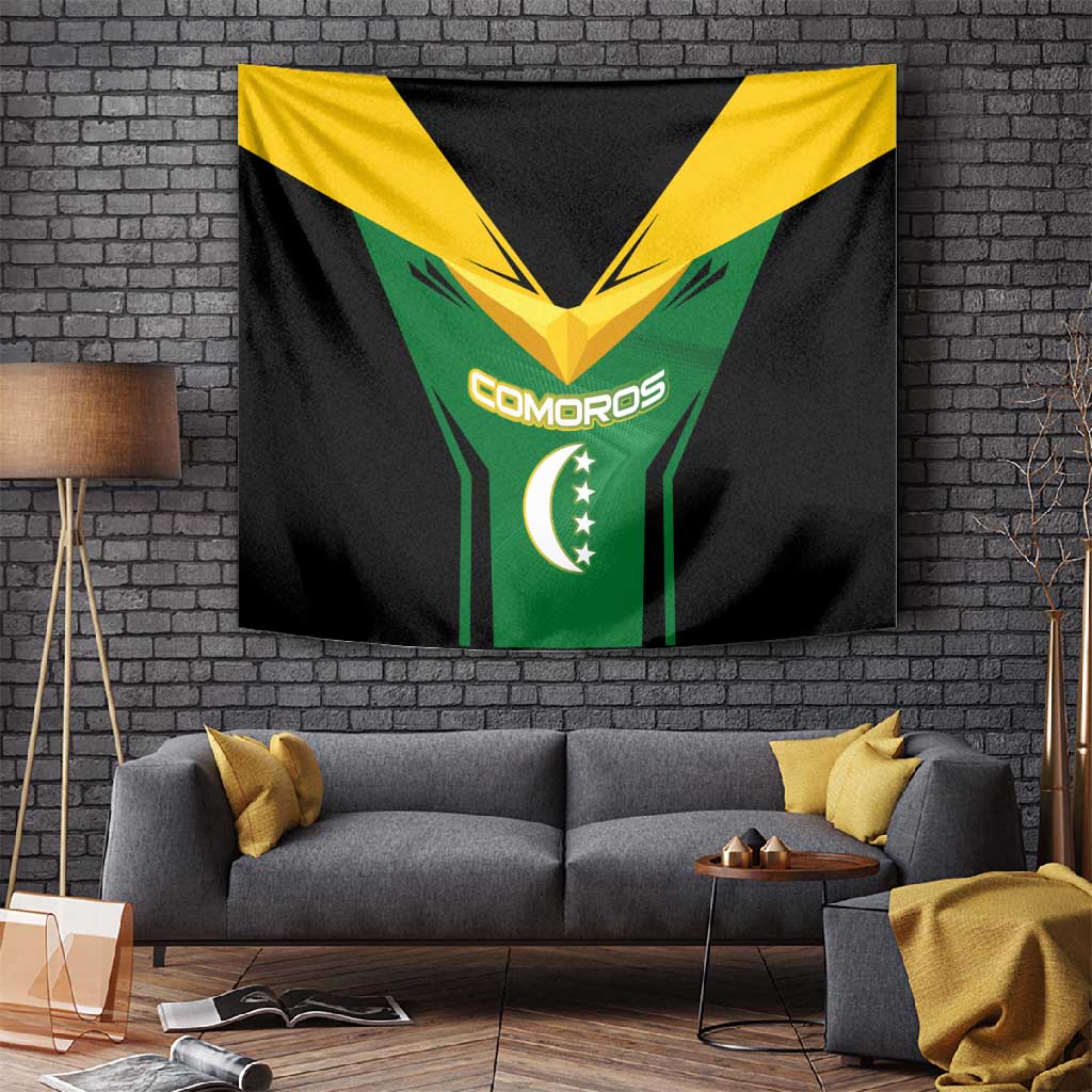 Comoros Tapestry - National Colors Green Yellow Black Crescent Moon and Stars Emblem TS04