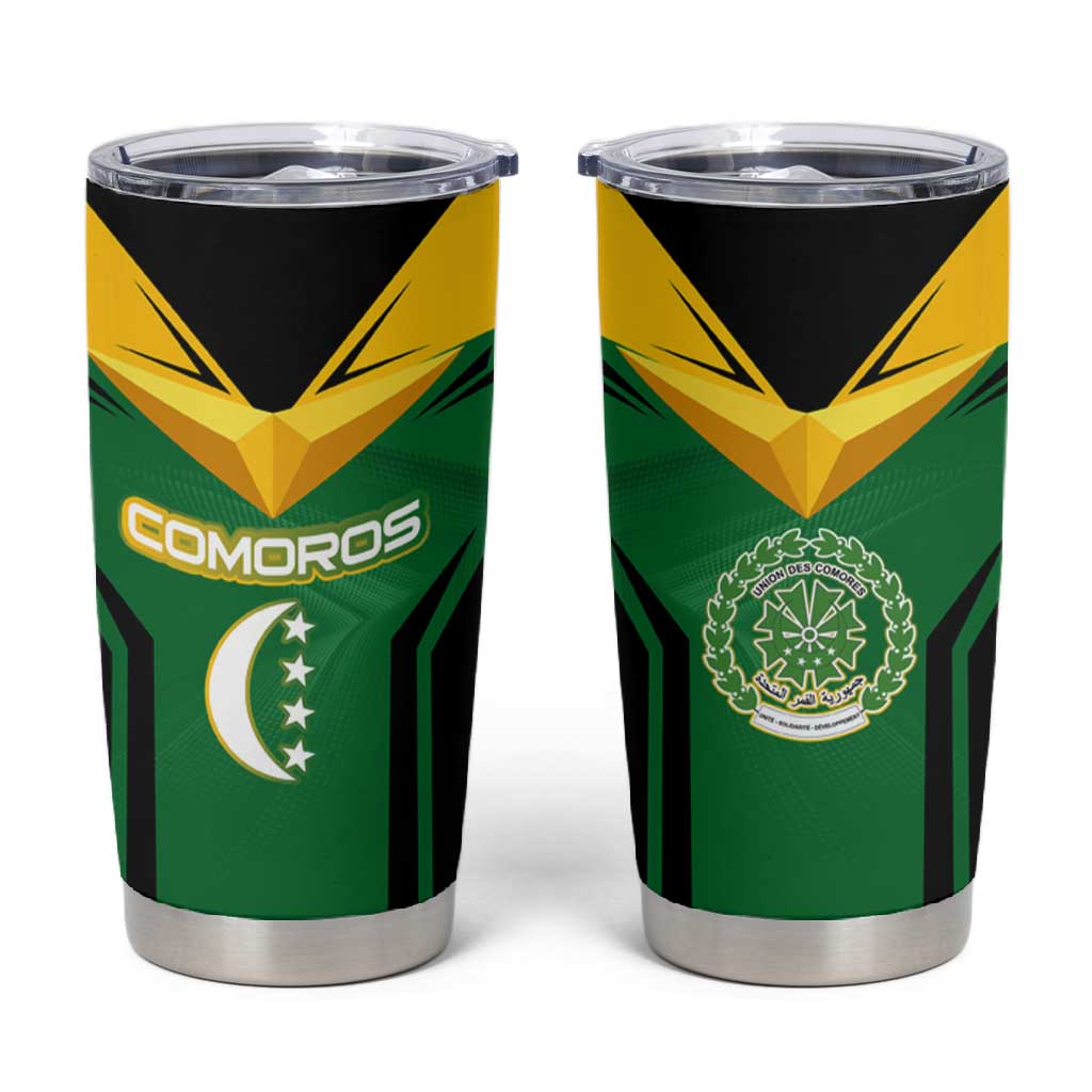 Comoros Tumbler Cup - National Colors Green Yellow Black Crescent Moon and Stars Emblem TS04