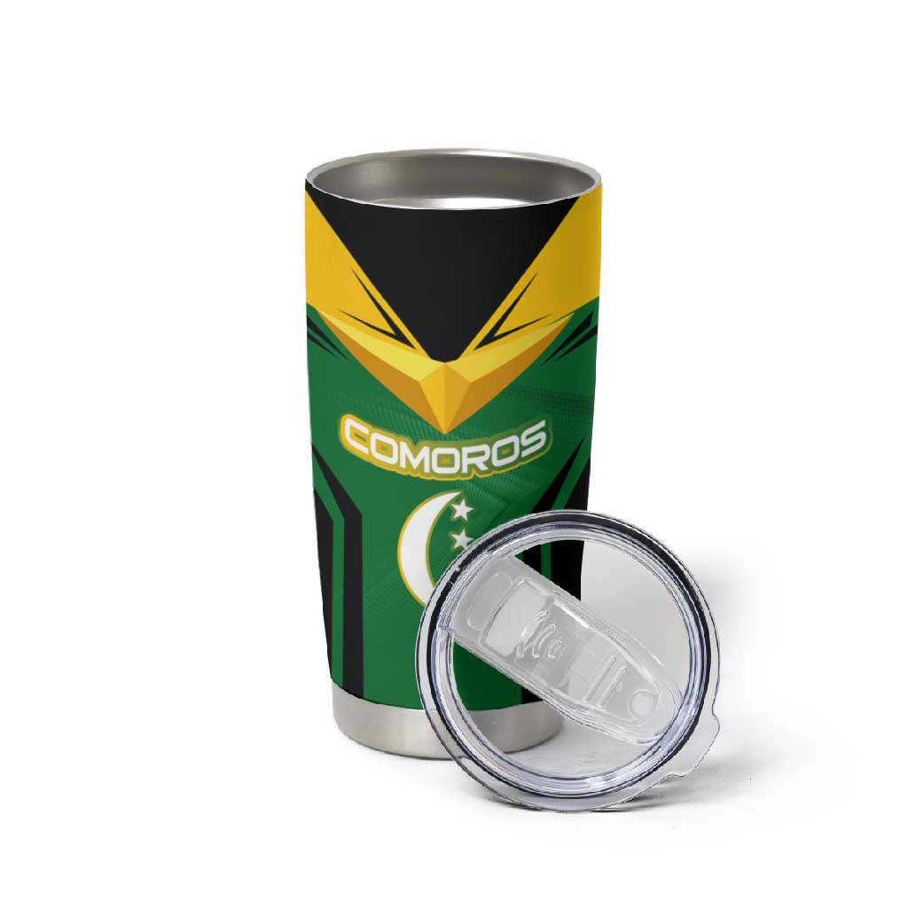 Comoros Tumbler Cup - National Colors Green Yellow Black Crescent Moon and Stars Emblem TS04