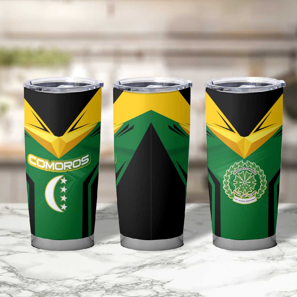 Comoros Tumbler Cup - National Colors Green Yellow Black Crescent Moon and Stars Emblem TS04
