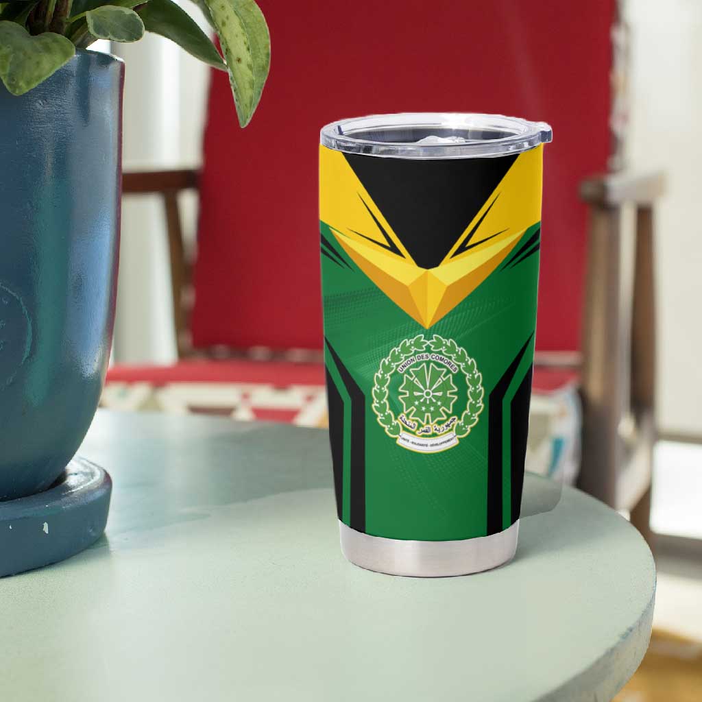 Comoros Tumbler Cup - National Colors Green Yellow Black Crescent Moon and Stars Emblem TS04