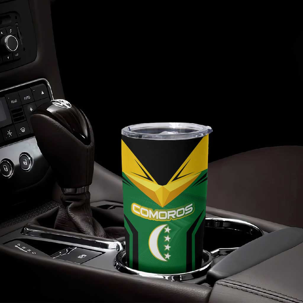 Comoros Tumbler Cup - National Colors Green Yellow Black Crescent Moon and Stars Emblem TS04