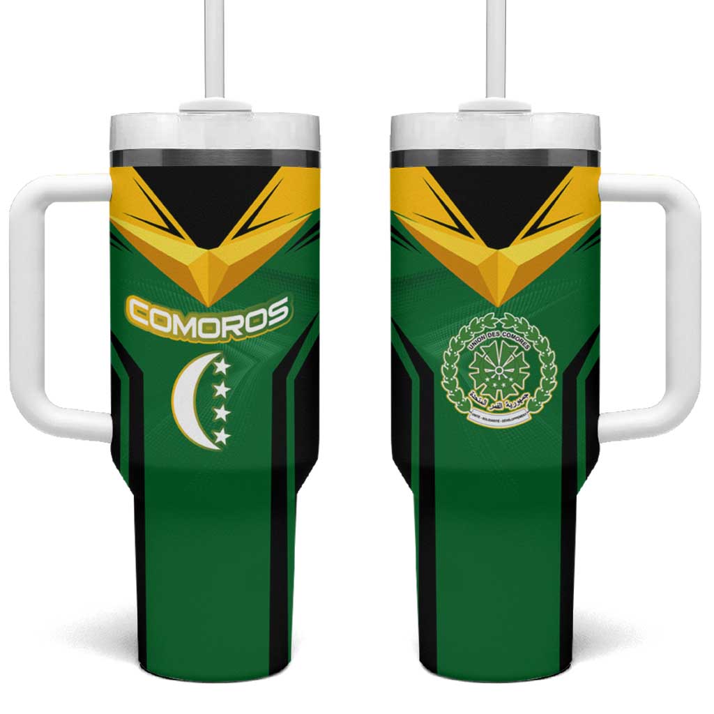 Comoros Tumbler With Handle - National Colors Green Yellow Black Crescent Moon and Stars Emblem TS04