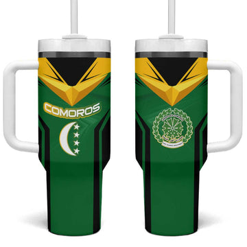 Comoros Tumbler With Handle - National Colors Green Yellow Black Crescent Moon and Stars Emblem TS04