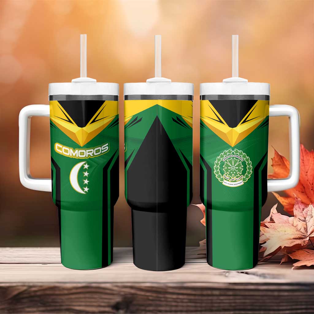 Comoros Tumbler With Handle - National Colors Green Yellow Black Crescent Moon and Stars Emblem TS04