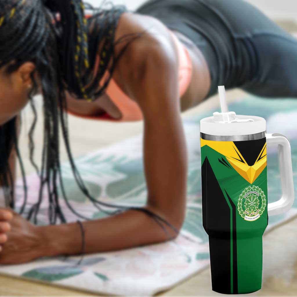 Comoros Tumbler With Handle - National Colors Green Yellow Black Crescent Moon and Stars Emblem TS04