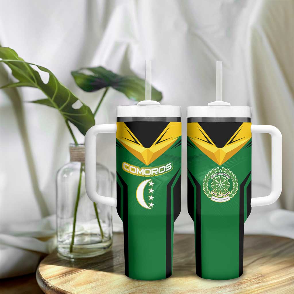 Comoros Tumbler With Handle - National Colors Green Yellow Black Crescent Moon and Stars Emblem TS04