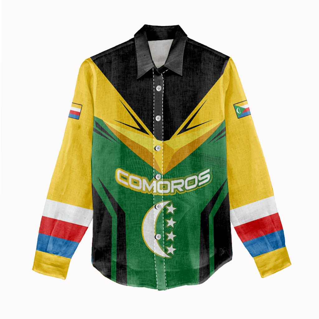 Comoros Women Casual Shirt - National Colors Green Yellow Black Crescent Moon and Stars Emblem TS04