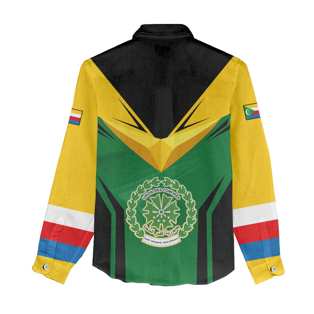 Comoros Women Casual Shirt - National Colors Green Yellow Black Crescent Moon and Stars Emblem TS04