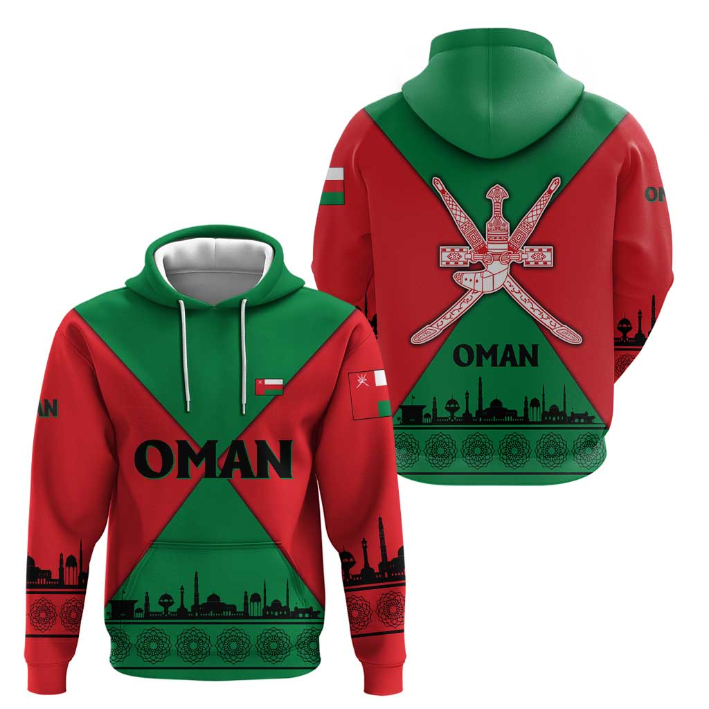 Oman Hoodie with National Flag Colors and Crossed Khanjar Emblem Design TS04