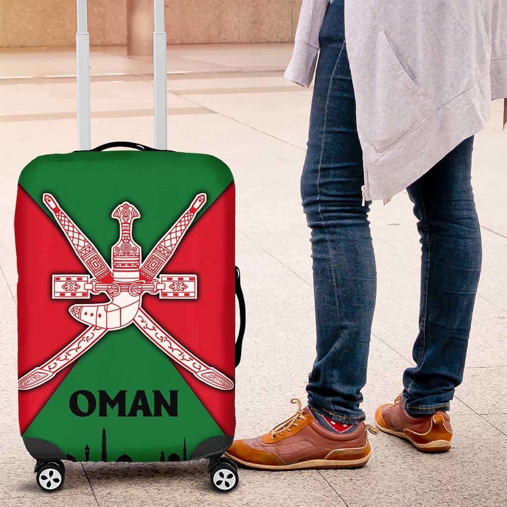 Oman Luggage Cover with National Flag Colors and Crossed Khanjar Emblem Design TS04