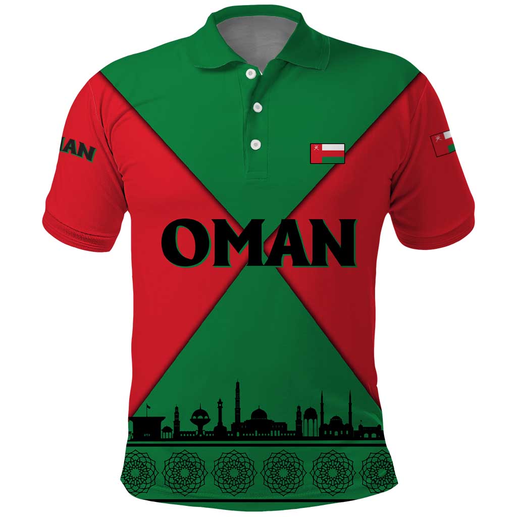 Oman Polo Shirt with National Flag Colors and Crossed Khanjar Emblem Design TS04