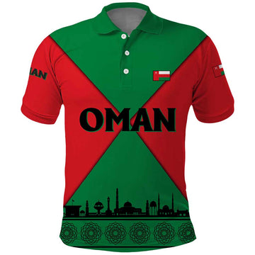 Oman Polo Shirt with National Flag Colors and Crossed Khanjar Emblem Design TS04