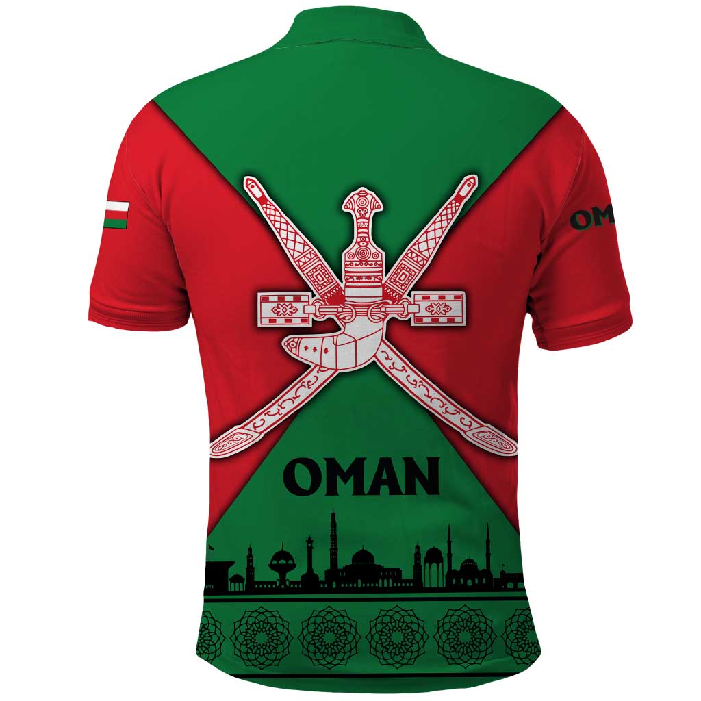 Oman Polo Shirt with National Flag Colors and Crossed Khanjar Emblem Design TS04